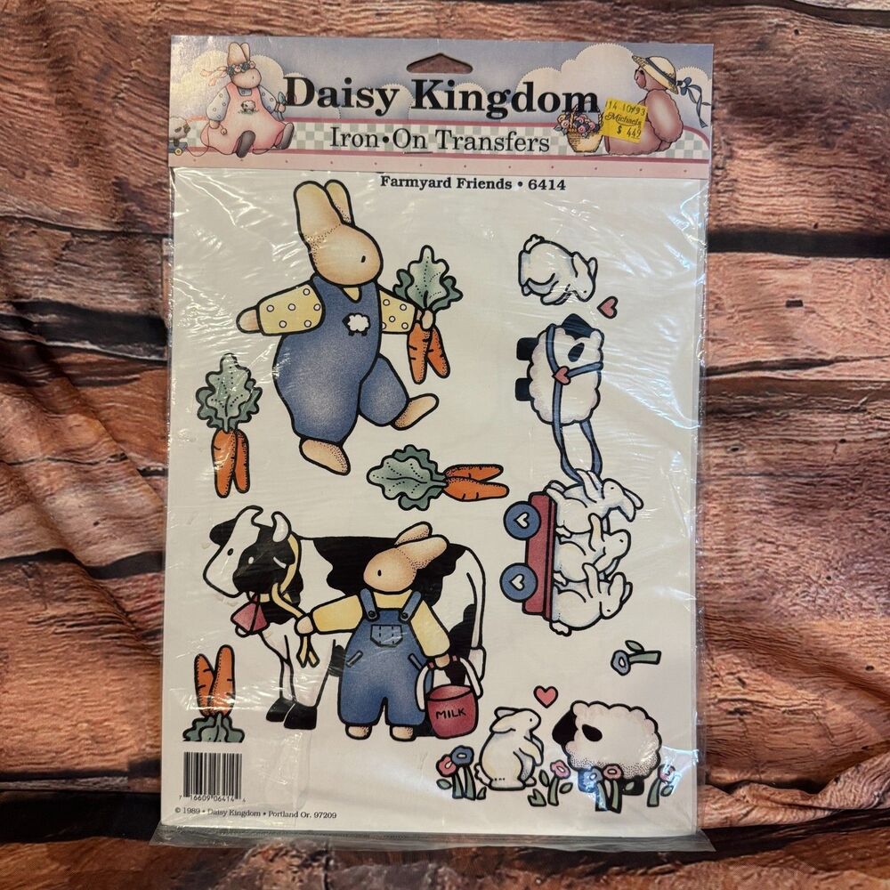 Vintage 1989 Daisy Kingdom Farmyard Friends Iron-On Transfer 6414 Bunny Cow NIP